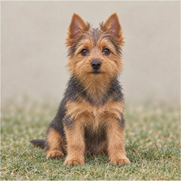 Small, wiry dog with a coarse, sandy-colored coat standing confidently outdoors