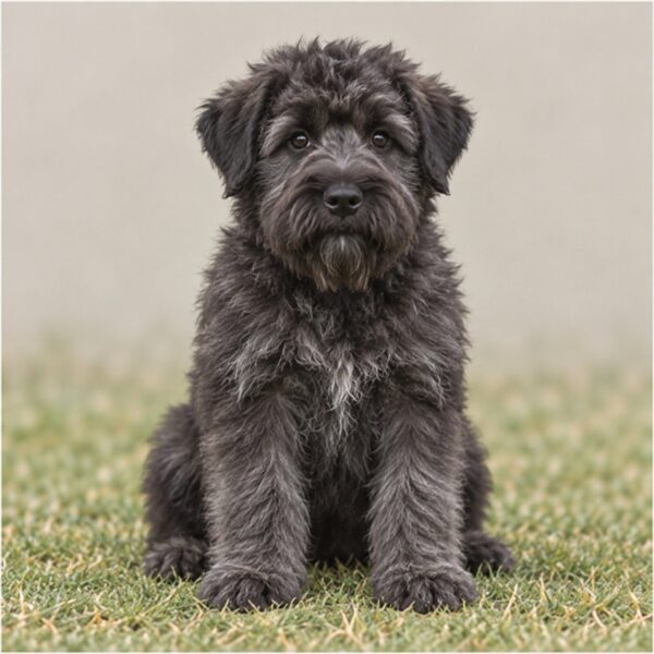 Large, shaggy black dog with a sturdy build standing attentively