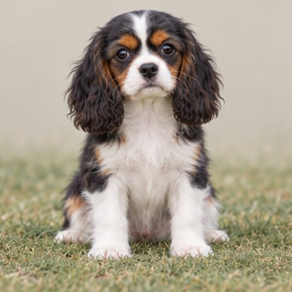 Fluffy, medium-sized dog with a golden and black coat, sitting attentively