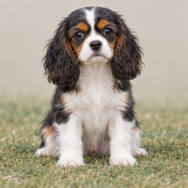 Fluffy, medium-sized dog with a golden and black coat, sitting attentively