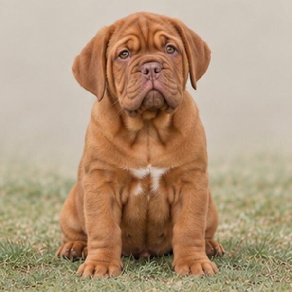 Large, muscular dog with a short, fawn-colored coat sitting proudly