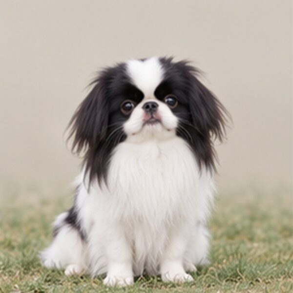 Small, elegant dog with long, flowing coat, standing proudly with a playful expression