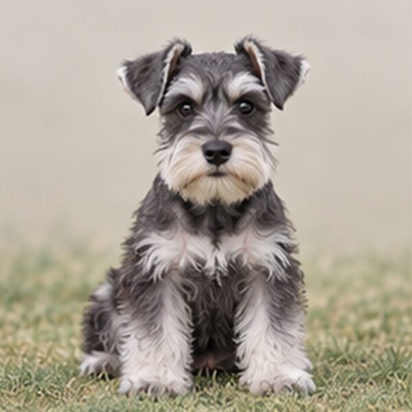 A spirited Miniature Schnauzer with a wiry coat, standing alert and proud