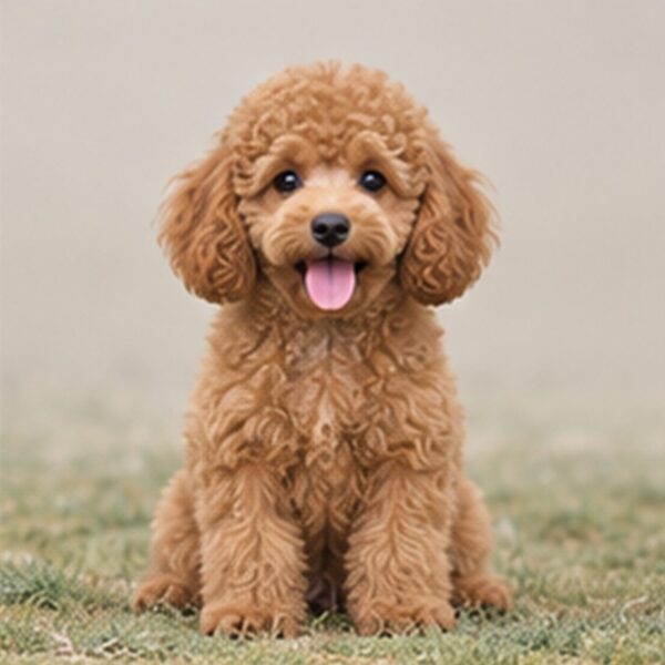 Curly-haired poodle standing proudly with a cheerful expression and bright eyes