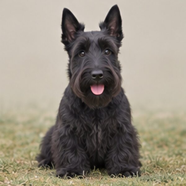 Short, wiry black coat, standing alert with a dignified posture